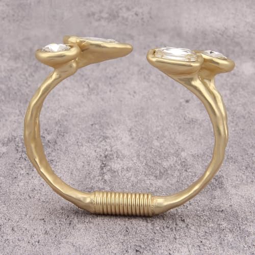 GelConnie Chunky Cuff Bangle Bracelet for Women, Statement Jewelry | Gold and Silver Tone Cuff Bangles with Resin, Crystal and Textured Accents for Party, Vacation and Dressy Looks - style: Bangle 04-Clear Crystal