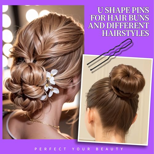 Teenitor 300pcs Hair Pins Bobby Pins Black, 100 Black Bobby Pins 2" 2.75"100 Hair Pins for Women and 100 Clear Hair Bands Kit, U Pins for Buns 2" 2.36" - color: Black