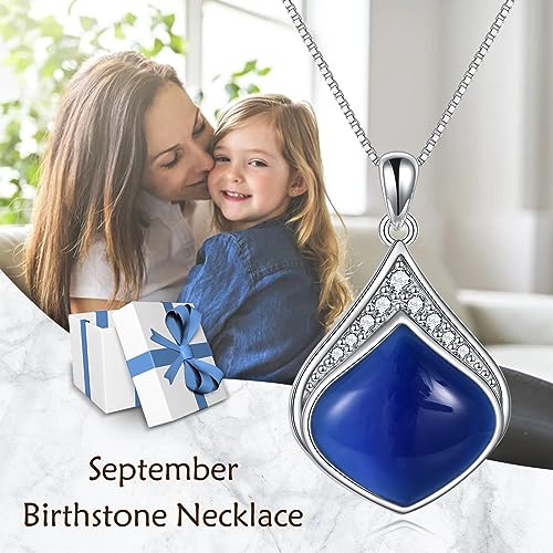 YAFEINI Teardrop Necklace Sterling Silver Filigree Irish Pendant Necklace Natural Stone Moonstone/Lapis Lazuli/Larimar/Moss Agate Necklace Jewelry - color: Blue Teardrop necklace-september birthstone