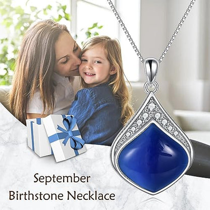 YAFEINI Teardrop Necklace Sterling Silver Filigree Irish Pendant Necklace Natural Stone Moonstone/Lapis Lazuli/Larimar/Moss Agate Necklace Jewelry - color: Blue Teardrop necklace-september birthstone