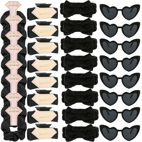 Bridesmaid Scrunchies Proposal Gifts Bachelorette Hair Claws Clips women heart sunglasses for Wedding Party Favors (black headband 32pcs) - color: Black Headband 32pcs