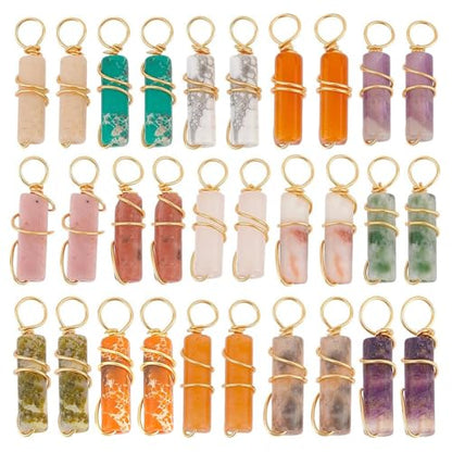 PH PandaHall 30pcs 15 Colors Natural Stone Pendants 20x4mm Colorful Crystal Stone Charms Pointed Quartz Gemstone Pendants Copper Wire Wrap Charms for Necklaces Earrings DIY Crafts Jewelry Making