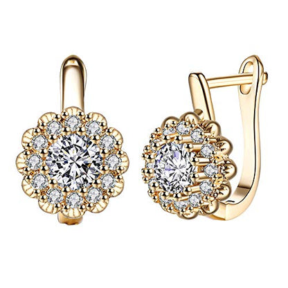 14K Rose Gold Plated Three Row Cubic Zirconia Small Huggie Hoop Earrings Fashion Jewelry for Men Women - color: yellow