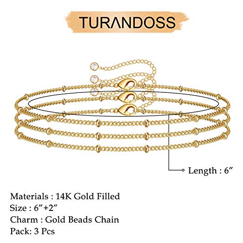 Dainty Gold Bracelets for Women, 14K Gold Plated Adjustable Layered Beads Bracelet Cute Evil Eye Oval Chain Pearl Bar Turtle Gold Bracelets for Women Jewelry - style: Beads Chain-Gold
