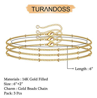 Dainty Gold Bracelets for Women, 14K Gold Plated Adjustable Layered Beads Bracelet Cute Evil Eye Oval Chain Pearl Bar Turtle Gold Bracelets for Women Jewelry - style: Beads Chain-Gold