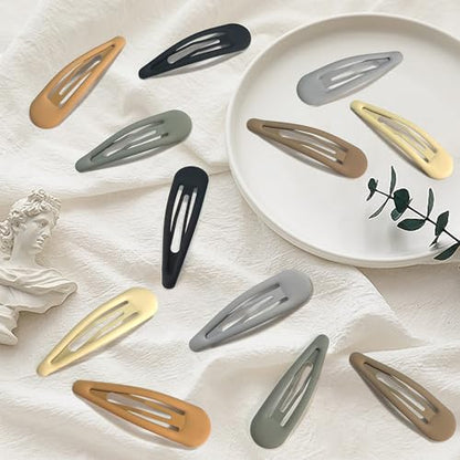 24 PCS 2.36 In Metal Snap Hair Barrettes For Women Water Drop Shape Hair Clips For Thick Thin Fine Hair,Matte Black Brown Gray Yellow Green Khaki - color: Matte Black Brown Gray Yellow Green Khaki