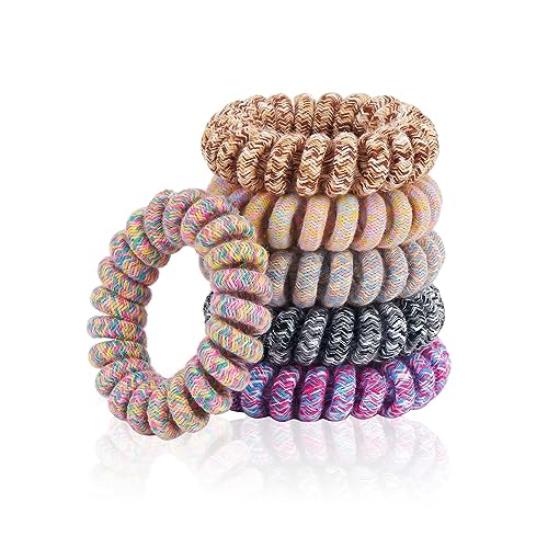Spiral Hair Ties (Colourful Cloth, 6 Pcs) - Coil Ponytail Holders for Thick and All Hair Types, No Crease Phone Cord Design - color: Colourful Cloth 4.5CM