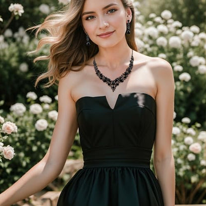 Women's Wedding Statement Necklace Dangle Earring Jewelry | Austrian Crystal Teardrop Cluster,Necklaces Earrings Set for Bride Bridesmaid,Prom Accessories - color: 02-Black Black-Tone