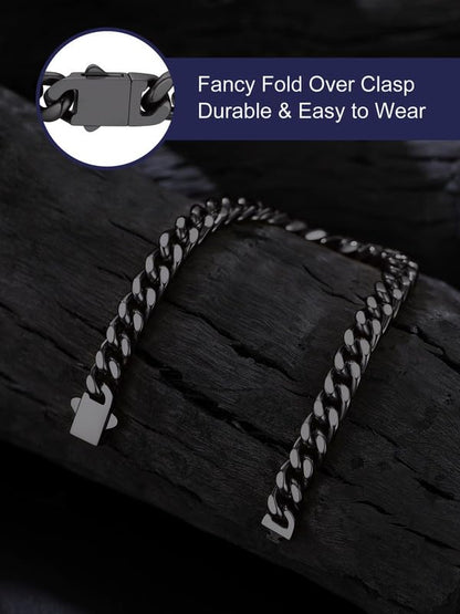 Bandmax Mens Hip Hop Cuban Link Bracelets 5/7/9/12MM Stainless Steel Miami Curb Chain Bracelet Silver/Gold Plated/Black Wristlet Chains for Men 7"-9" - color: 05 7MM-Black