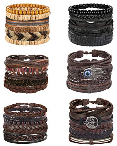 30PCS Braided Leather Bracelets for Men Women Wrap Wood Beads Bracelet Woven Ethnic Tribal Rope Wristbands Bracelets Set Adjustable - style: B:30PCS Style B