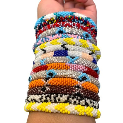 12 Random Mix Crochet Glass Seed Bead Bracelet Nepal Bracelet (ONE Dozen)