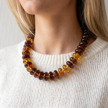 Elegance 11 designs Colorful Chunky Beaded Necklace for Women,Thick Acrylic Disc Bead Choker Statement Necklace Cute Trendy Necklaces Jewelry Gifts for Women - color: Amber