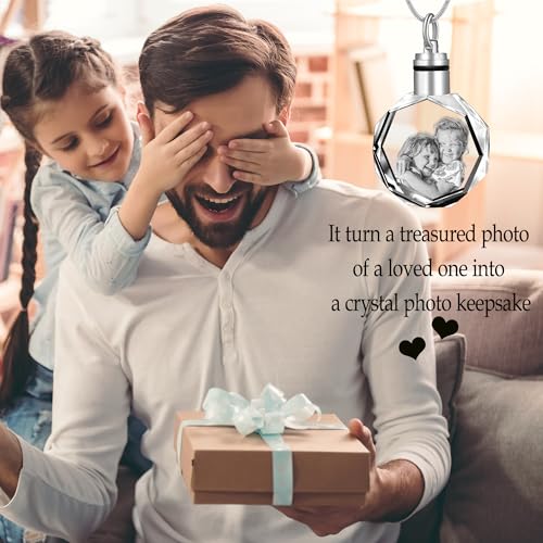 Farfume Personalized Photo Necklace for Women/Men, Memorial Jewelry Gifts | Holds 2 Pictures Pendant, Custom Engraved Text, Beautiful Locket for Girls, Durable Stainless Steel, Mothers Day Gifts - color: Crystal Irregular Necklace