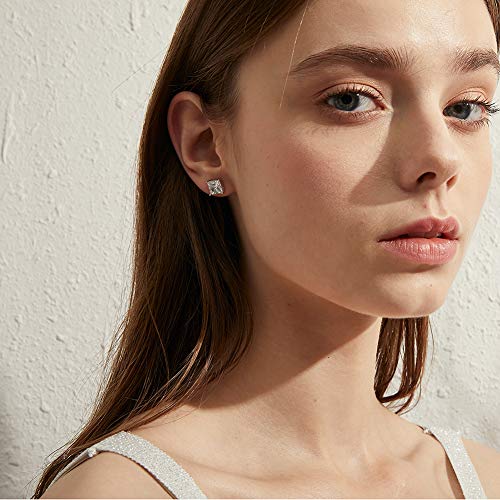 Jiamiaoi 18K White Gold Plated Stud Earrings 925 Sterling Silver Round and Square Cut Princess Cut 5A+ Cubic Zirconia Stud Earrings 4mm to 8mm Fashion Jewelry for Men Women - color: B-Silver-Square, size: 6mm