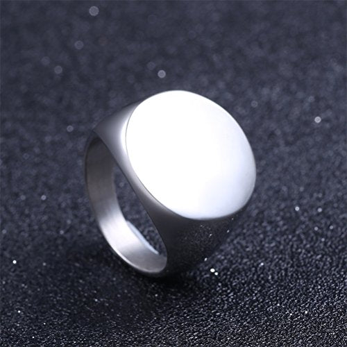 HIJONES Mens Stainless Steel Signet Ring Matte Brushed Square | Simple Statement ,Wedding Band,Polished Round - color: 22mm-Silver