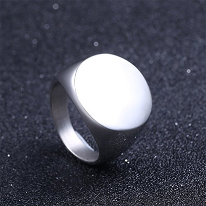 HIJONES Mens Stainless Steel Signet Ring Matte Brushed Square | Simple Statement ,Wedding Band,Polished Round - color: 22mm-Silver