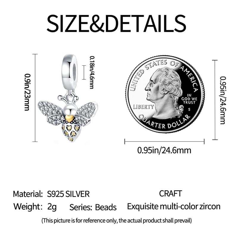 HappyStar 925 Sterling Silver Animal Dogs Charms Pendants fit Pandora Bracelets Necklaces Flowers Sports Travel Charms for Bracelets Women Jrwelry Gifts(with one Spacer Bead Charms) - style: Bee Charms