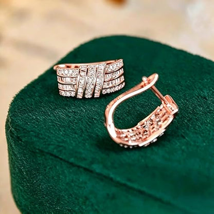 Modern Fashion Women Hoop Earrings Full Crystal CZ Wedding Trendy Jewelry - color: Rose Gold Color