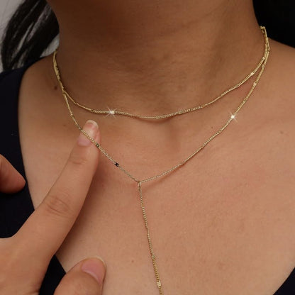 1PC Bohemian Y-shaped Long Necklace Women Fashion Layering Vacation Leisure Beach Necklace Party Jewelry Accessory - color: Gold