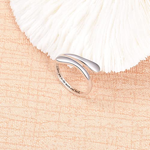 Fookduoduo 925 Sterling Silver Ring Inspirational Jewelry adjustable Wrap Open Rings for Women - style: I Love You to The Moon and Back