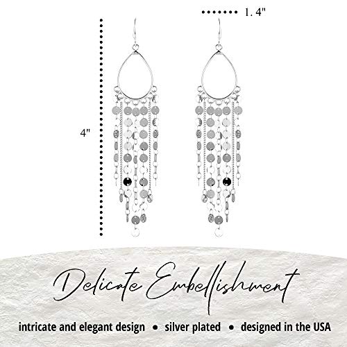 Bohemian Boho Tassel Dangle Drop Earrings for Women – Lightweight Filigree Gypsy Coin Chandelier Disc Charm Hoops – included Gift Box - style: Teardrop - Silver