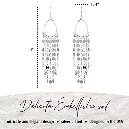 Bohemian Boho Tassel Dangle Drop Earrings for Women – Lightweight Filigree Gypsy Coin Chandelier Disc Charm Hoops – included Gift Box - style: Teardrop - Silver
