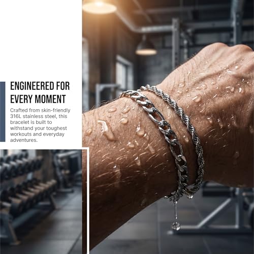 Mens Bracelet - Dainty Gold/Silver Chain Bracelet Stack 14K Gold Plated Silver Bracelets for Men Stainless Steel Adjustable Cross Charm Cuban Link Bracelet Snake Jewelry Set to Men Dad Birthday Day - color: S3, size: 7+2 inch