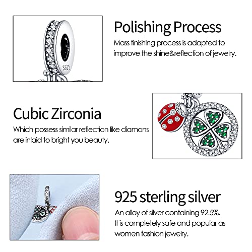 KUNSIR Charms Beads fits Pandora Charm bracelets for Woman 925 Sterling Silver Dangle Pendant Bead Jewelry Beads Gifts Happy Birthday Charms for Women Bracelet&Necklace - style: Four-Leaf Clover and Ladybug Charm