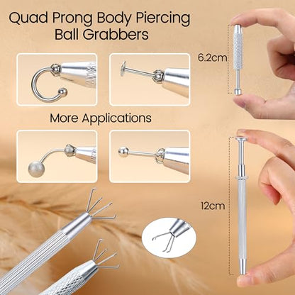Piercing Ball Grabber Tool, 14-20G Taper for Changing Jewelry | Surgical Steel Flat Back Earrings Threader Tool Insertion Pin, Body Piercing Kit for Ear Rook Conch Nose Lip Jewelry Removal - style: Ball Grabber Tool - 2pcs
