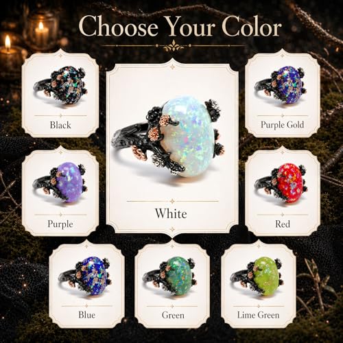 Henrietta Gothic Opal Ring for Women, Fantasy Promise Ring by Ginger Lyne | Simulated White Fire Opal, Cubic Zirconia Black Rose Gold Plated Bold Jewelry Statement Piece For Engagements, Gifts & Events - color: Green-Gold