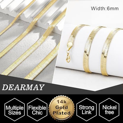 DEARMAY 14K Gold Plated Herringbone Necklaces for Women, Dainty Gold Snake Choker Chain Non Tarnish Trendy Simple Thin & Chunky Options Neckalce 1.5/3/5/6/8mm Chain Jewelry for Gifts - color: Gold