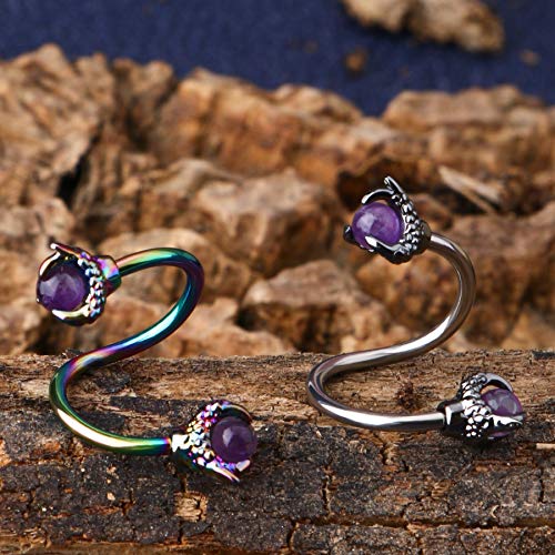 OUFER Twist Helix Earring 316L Stainless Steel Dragon Claw with Opalite Center 16G Twist Lip Labret Cartilage Upper Lobe Piercing Jewelry - color: Rainbow Amethyst