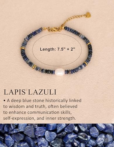 Gemstone Beaded Bracelets with Freshwater Pearl | Crystal Beaded Bracelet Boho Natural Stone Trendy Jewelry Gifts - color: Blue