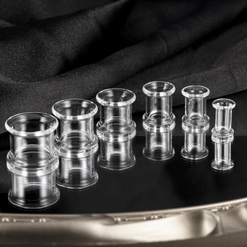 Vankula 2PCS 8-16mm Glass Ear Gauges Plugs and Tunnels Black Double Flared Saddle Ear Stretcher Expander Body Jewelry - color: Clear, size: 14mm(9/16")