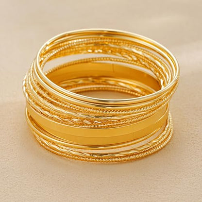 ÌF ME Gold Bangle Bracelets for Women, Indian Bangles Stackable Set, Multi Layer Textured 18K Gold Plated Chunky Bracelets Boho Jewelrys Set - style: D-14PCS Indian bangles