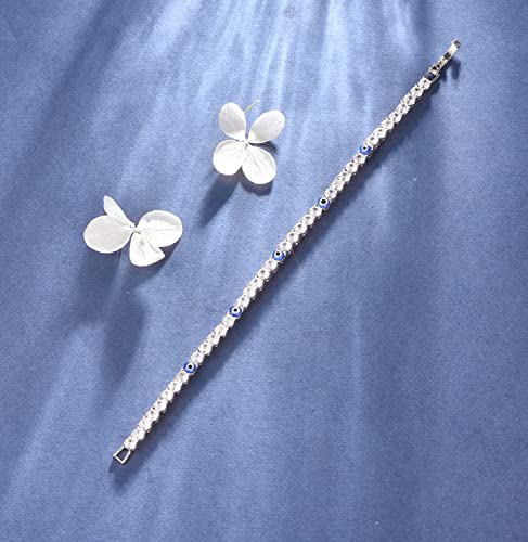 Evil Eye Bracelets for Women 18K Gold and Silver Filled with 4MM Cubic Zirconia Tennis Bracelet Evil Eye Jewelry - color: Silver