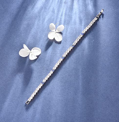 Evil Eye Bracelets for Women 18K Gold and Silver Filled with 4MM Cubic Zirconia Tennis Bracelet Evil Eye Jewelry - color: Silver