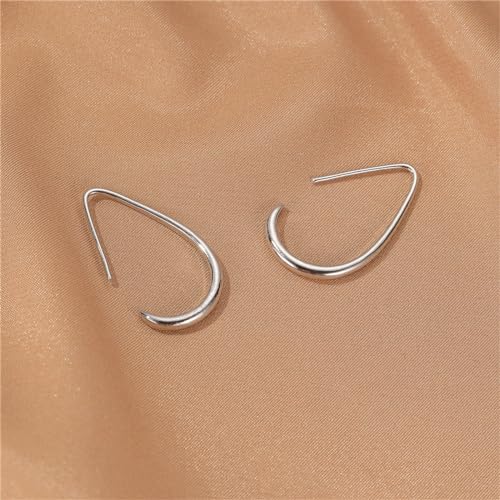 MALOYANVE Lightweight Teardrop Hoop Earrings Gold Silver Plated Large Hollow Out Oval Pull Through Statement Hoop Earrings High Polished Jewelry Gift for Women - color: Silver
