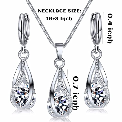 IFKM Silver Jewelry Sets for Women Rhinestone Crystal CZ Bridal Bridesmaid Accessories Necklace Earrings set for Wedding Prom Anniversary Birthday Gifts - color: White