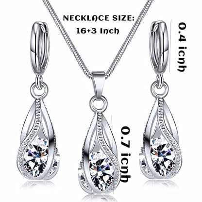 IFKM Silver Jewelry Sets for Women Rhinestone Crystal CZ Bridal Bridesmaid Accessories Necklace Earrings set for Wedding Prom Anniversary Birthday Gifts - color: White