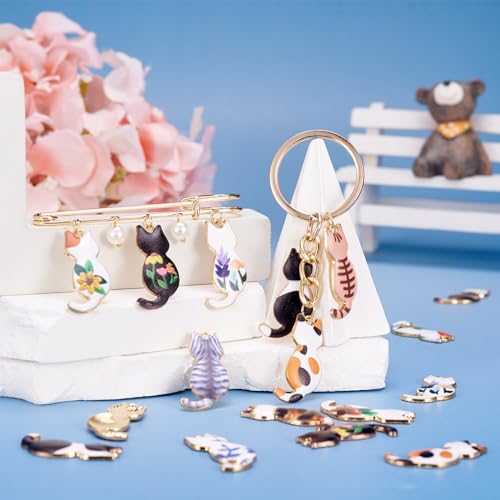 Enamel Cat Charms Alloy Enamel Pendants Cute Animal Pendants Lovely Cute Kitty Charm for Bracelet DIY Necklace Earrings Keychain Dangle Craft Jewelry Making - style: Back Backed Cat