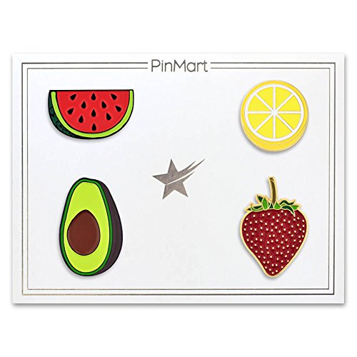 PinMart's Fruit Food School Teacher Enamel Lapel Pin - color: Fruit Set Gold and Black Dye Plated, size: 4pc Gift Set