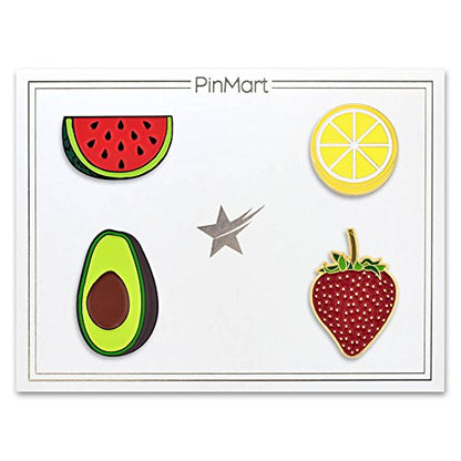 PinMart's Fruit Food School Teacher Enamel Lapel Pin - color: Fruit Set Gold and Black Dye Plated, size: 4pc Gift Set