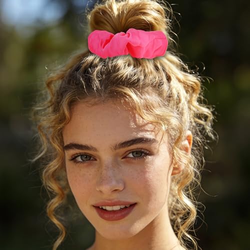 Jaciya Satin Scrunchies for Women Hot Pink Hair Scrunchies Elastic Hair Tie | 24 Pack Elastic Hair Ties for Ponytails and Buns - color: Hot Pink