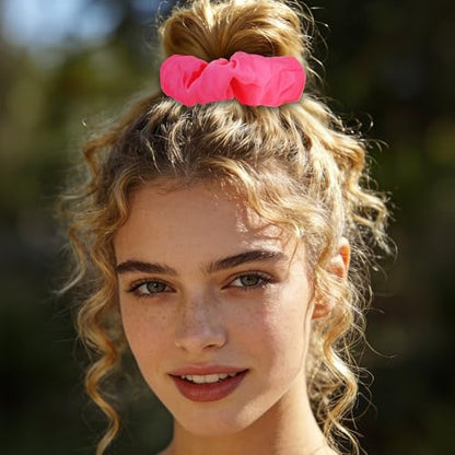 Jaciya Satin Scrunchies for Women Hot Pink Hair Scrunchies Elastic Hair Tie | 24 Pack Elastic Hair Ties for Ponytails and Buns - color: Hot Pink