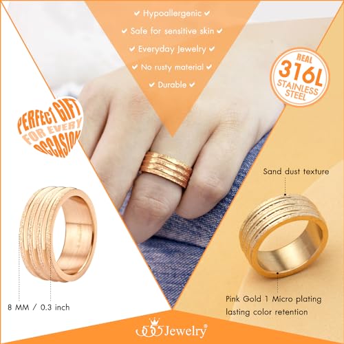 555Jewelry 4mm Sandblast Stainless Steel CZ Wedding Band Ring for Women & Men - color: Rose Gold Style 4