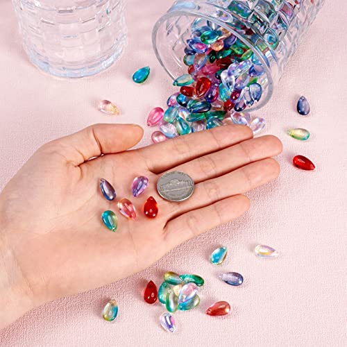 Cheriswelry 200pcs Teardrop Transparent Glass Charms Crystal Dangle Pendants Mini Hanging Ornament Dyed Heated 13.5x8mm for DIY Craft Earring Bracelet Necklace Jewelry Making Supplies - color: Mixed Color*10