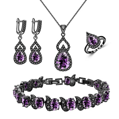 LMXXVJ Women Jewelry Set Platinum Plated Necklace Open Ring Earrings Bracelet Set,Birthday/Anniversary Mother’s Day Jewelry Gifts for Mom/Wife/Sister/Best Friend - color: Black Gun-Purple