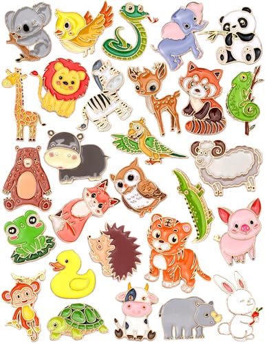 JUNEBRUSHS 28PCS Animals Enamel Pins,Cute Forest Animals Brooches Elephant Panda Tiger Giraffe Lapel Pins for Party Decoration Exchange Gift Backpacks Clothes Bags Hats Accessories - style: Animals Style