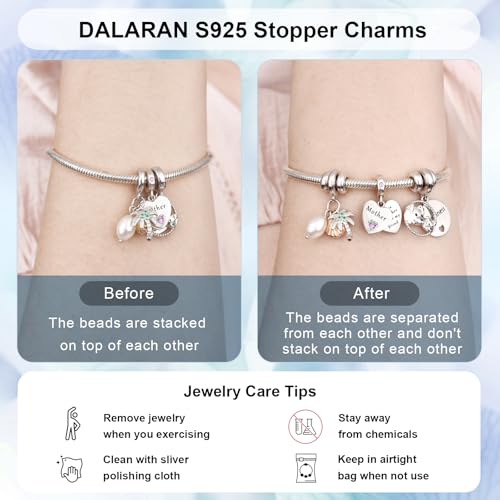 DALARAN Stopper Beads for Bracelets 925 Sterling Silver Clip Spacer Charm Bracelet Stoppers - style: 4Pcs Rosegold Charm Stoppers